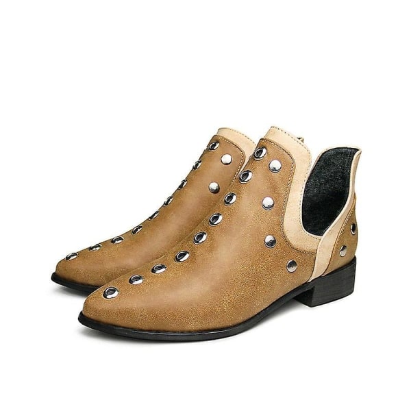 Dammode Retro spetsig tå, lågklackade ankelstövlar Khaki 5