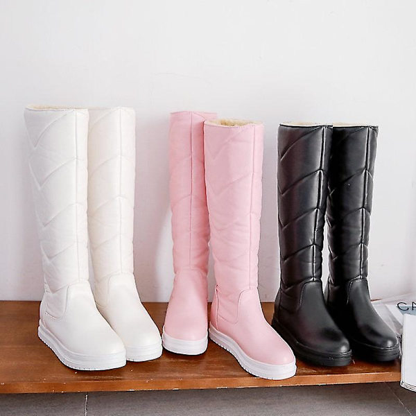 Vinterknähöga stövlar, bekväm platt klack för kvinnor Pink Buckle 9