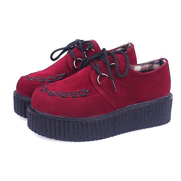 Höst- Flats Snörning Vulkanisering, Platåskor Suede red 38