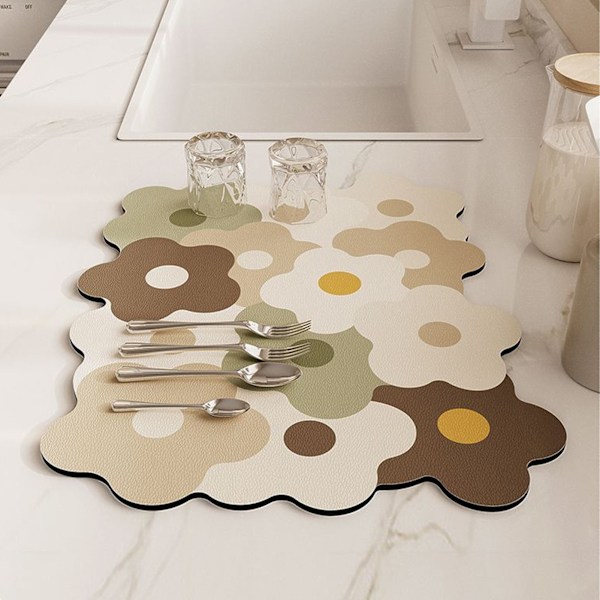Diskmatta för köksbänk Uppfriskande Söt Elegant Värmebeständig Absorberande Diskavloppsmatta Kaffe och Vit 30 x 40 cm
