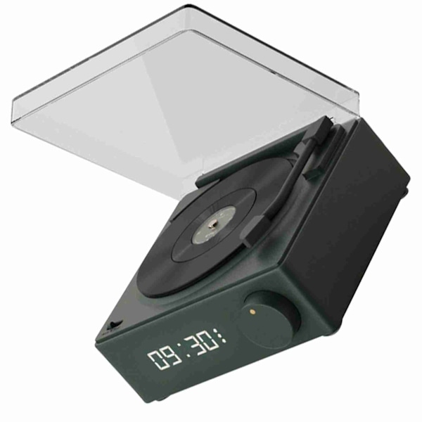 Roterande Vinylskiva Väckarklocka Högtalare Retro 360 Graders Stereo Trådlös Klocka Bluetooth Högtalare för Hem Sovrum Kontor Grön
