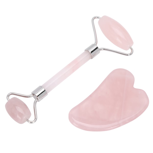 Rosenkvarts Ansiktsroller Massager Ansiktslyft Uppstramande Gua Sha Bräda Set Silver