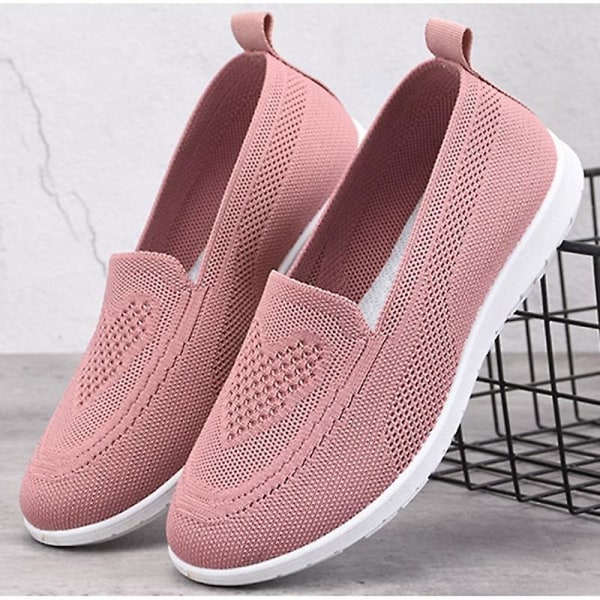 Stickade Sneakers för kvinnor, Mesh andas Slip-on Skor 4536  beige 5