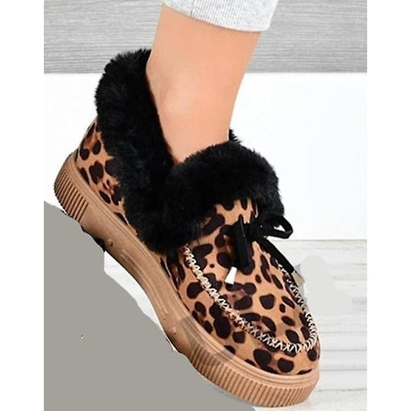 Höstvinter- Casual Fur Bowknot, Fluffy Furry, Slip-on Sneakers Set-d Leopard 10