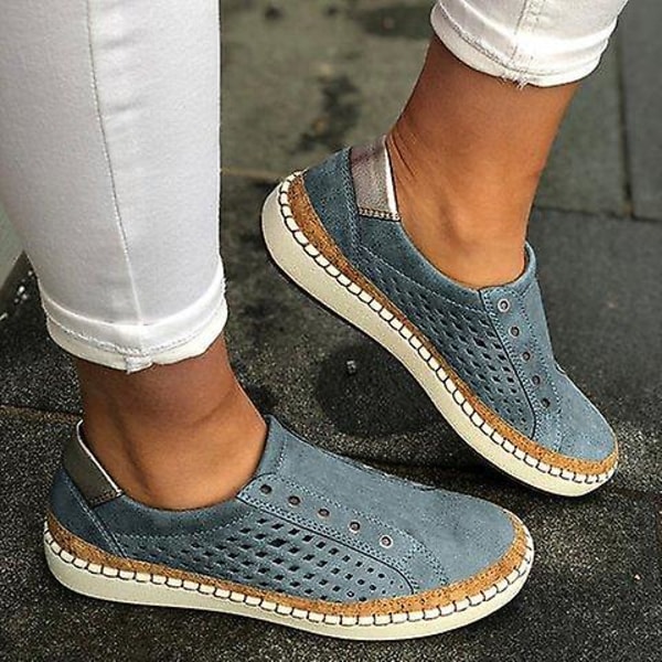 Kvinnor Handsydda Randiga Andas Elastiska Retro Casual Flat Sneaker / blue4 40