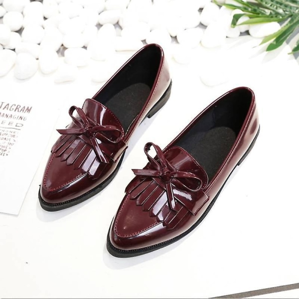 Kvinna Casual tofs rosett spetsig tå svarta Oxford skor 36 / Wine red