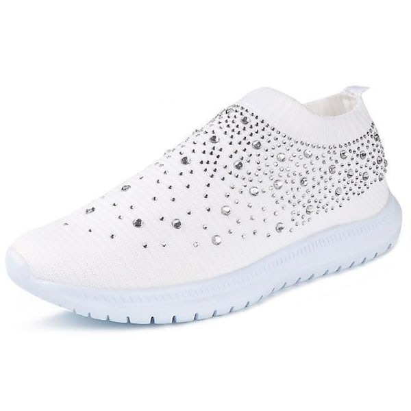 Kvinnor Kristall Mode Bling Sneakers Skor white 5.5