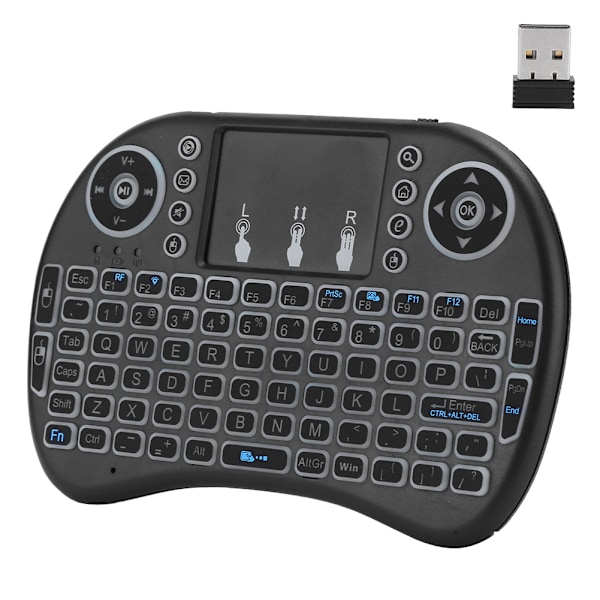 Mini RGB Sju Färger Bakgrundsbelysning Flygmus 2.4G Liten Trådlös Tangentbord med Pekskärm