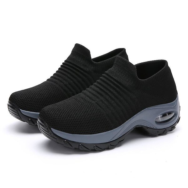Fjäder- Flat Slip-on Plattform, Mesh Sock Sneakers, Skor ( Set 1) Black 38