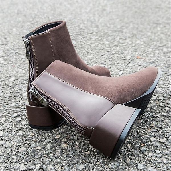 Höst Vinter Casual Chelsea Mode Ankel Boots brown Plush Added 34