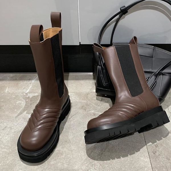 Chelsea-stövlar i äkta läder för vinter Brown Sewing 39