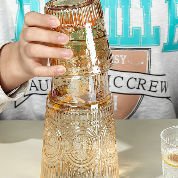 Vintage Transparent Vattenkylare Sängkanna och Glas Set Lättvikts Glas Vattenflaska