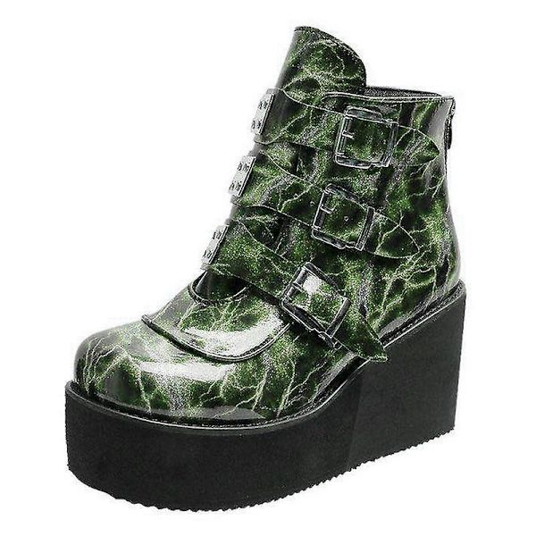 Winter Gothic Punk Dam Platform Boots - Grön 6