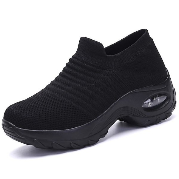 Fjäder- Platt Slip-on Plattform, Mesh Sock Sneakers, Skor ( Set 1) Black-A 42