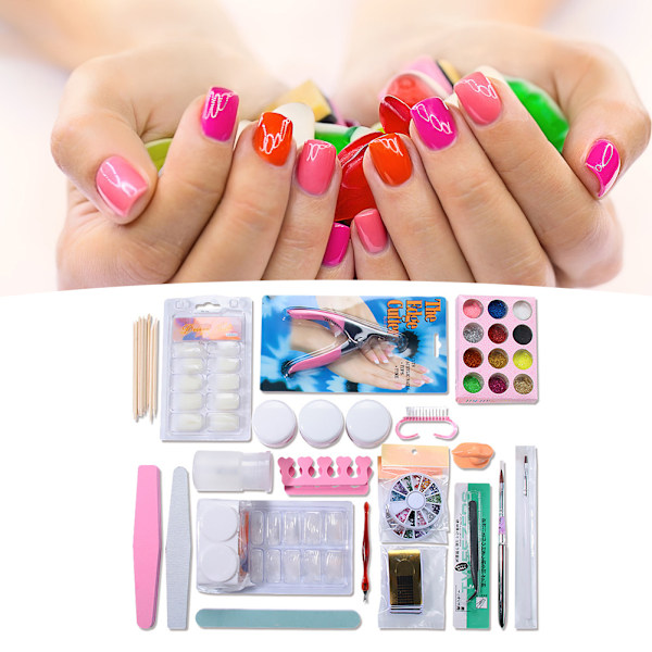 DIY Nagelkonst Set Akrylpulver Tippar Verktyg Kit för Hemmasalong