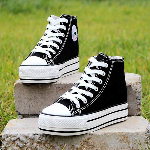 Kvinnor dolda häl plattform kil andas sneakers high top black 39