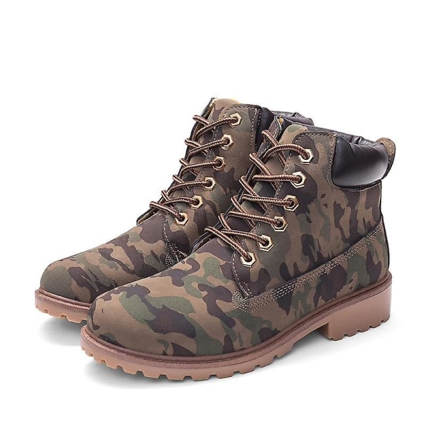 Varma plysch kvinnor fyrkantiga klackar Vinter Camouflage No Fur Snow Boots 5 / Camouflage no fur