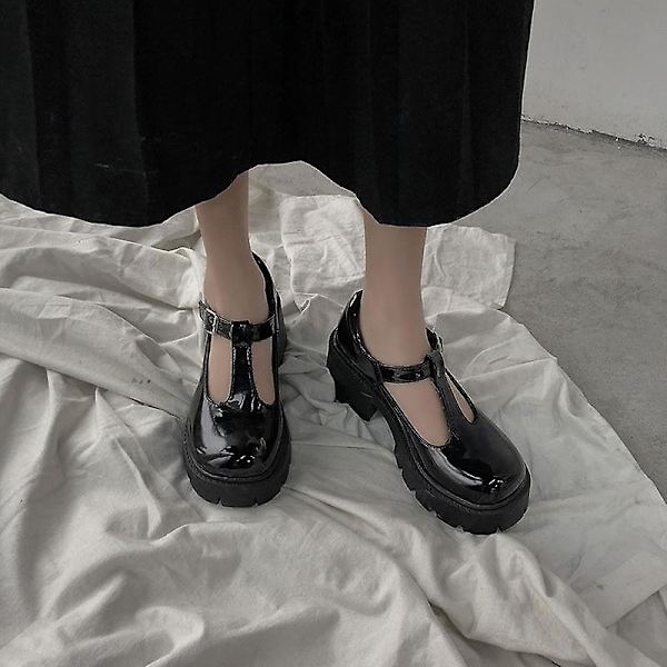 Plattformsskor för dam, Mary Janes i läder black style 3 39 /