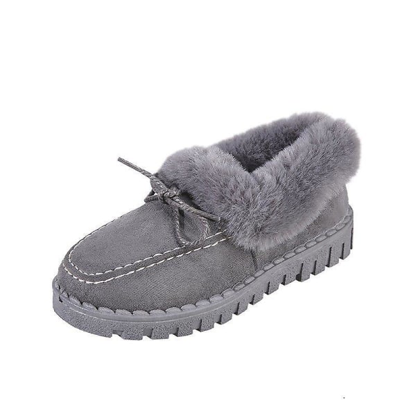 Höstvinter- Casual Fur Bowknot, Fluffy Furry, Slip-on Sneakers Set-b Gray 7.5