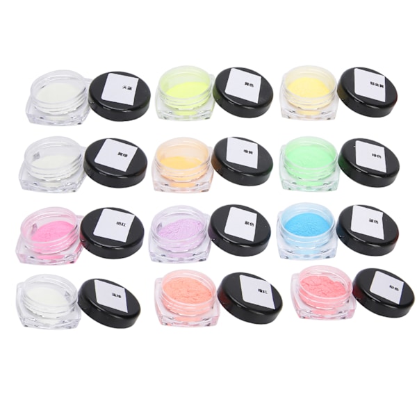 12 st DIY Nagelglitter Fluorescerande Pulver Konst Självlysande Toppar Dekoration