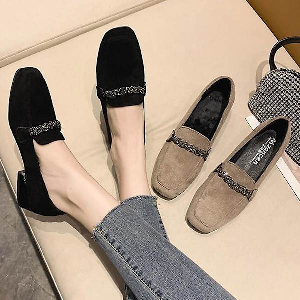 Höst Vinter Dam Loafers. Lågklackade Båtskor Plush Khaki 10
