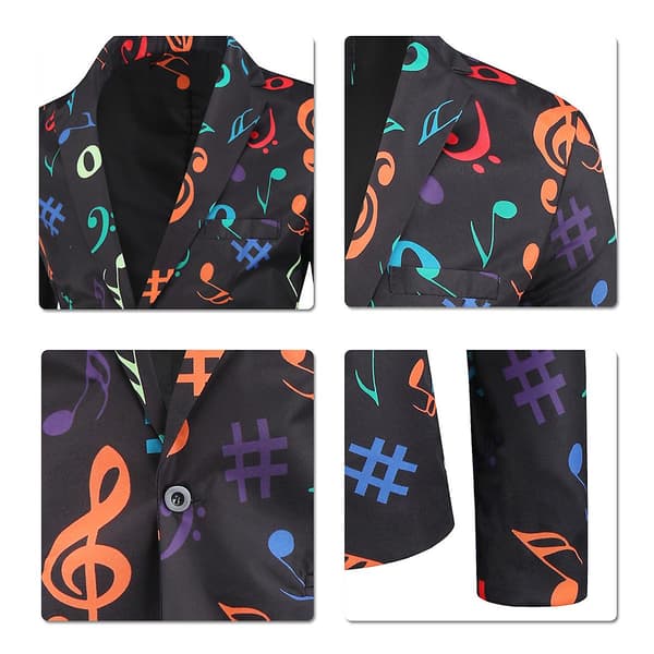 Män's Note Printing Casual Party Blazer Nattklubbsjacka XXL