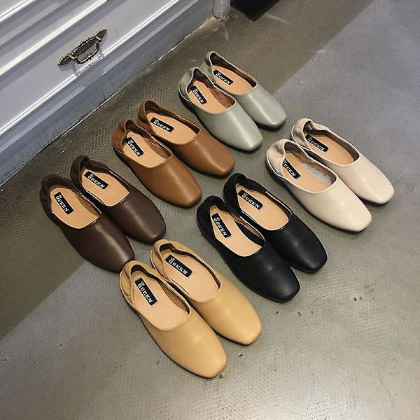 Mjuka ballerinaskor i läder för dam Beige 9