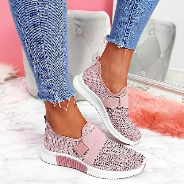 Kvinnor Casual Spring Crystal Solid Mesh Sneakers white 37