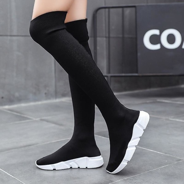 Vinter- lång tub, sockor, Sneakers med platta skor Black White 35