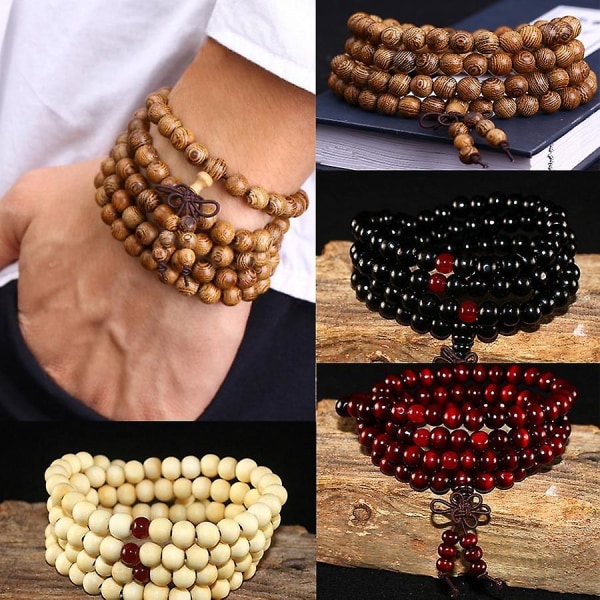 Natural Sandalwood Buddhist Buddha Wood Beaded Knot Men Bracelets / Bangles E