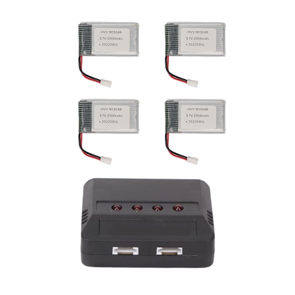 4 st 903048 3.7V 2000mAh RC Drönarbatteri Portabelt UAV Litiumbatteri med Laddare för KY601S H11D H11C RC Quadcopter