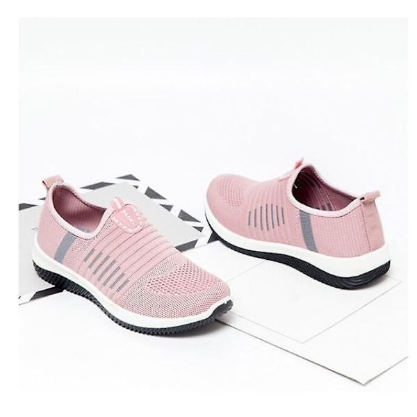 Vinter Casual Kvinnor Rosa Flats Slip Mesh Sneakers 11