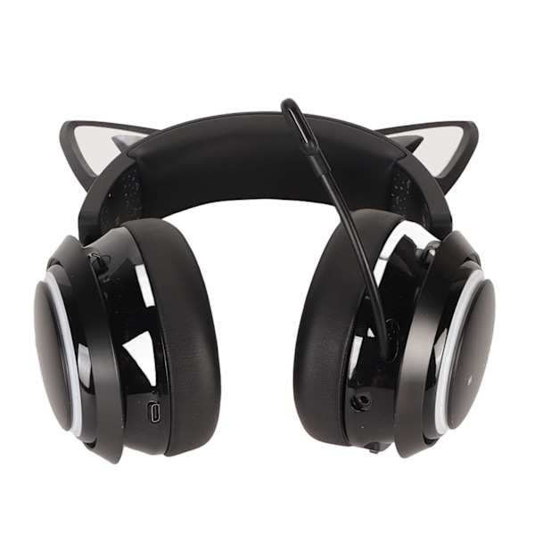Spelheadset med kattöron, RGB-belysning, Bluetooth, trådlösa hörlurar med infällbart 120 graders roterbart mikrofon för bärbara datorer, PC, svart