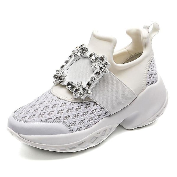 Buckle Air Mesh Designer Sneakers Skor för kvinnor White 5