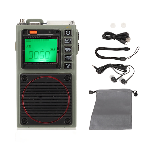 Hela Band Radio Bass Stereo SOS Alarm Bärbar Bluetooth Kortuppspelning Retro FM VHF AM SW WB Radio med Ficklampa