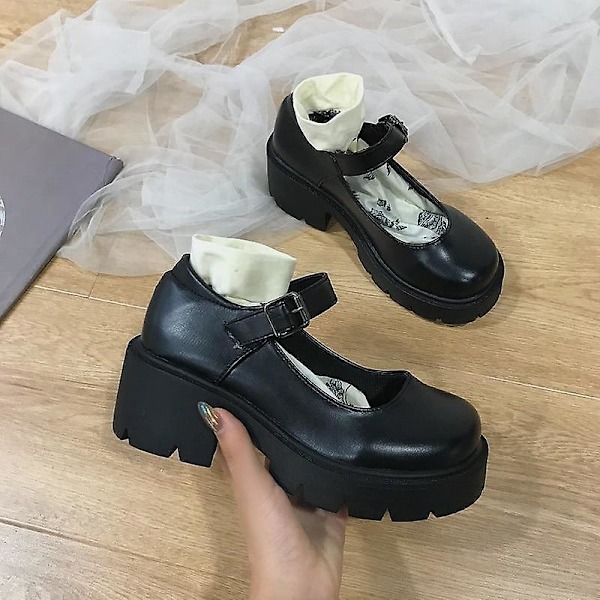 Plattformsskor för dam, Mary Janes i läder black style 3 35 /