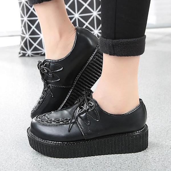 Höst- Flats Snörning Vulkanisering, Platåskor Leather black 39