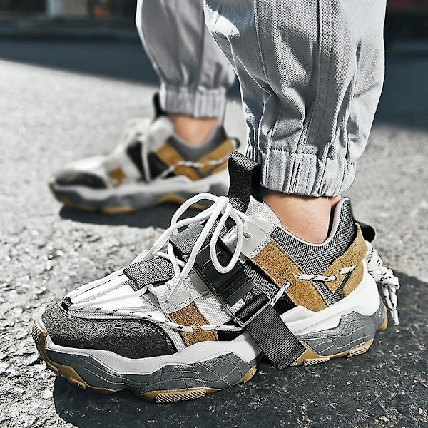 Mode Män Spänne Design Chunky Sneakers Gray 44