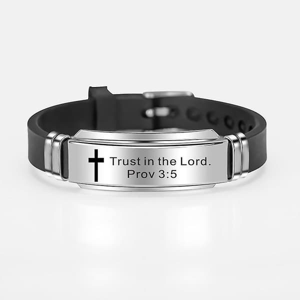 Rostfritt stål- Trendigt kors, Jesus Scripture Citat, Silikonarmband D