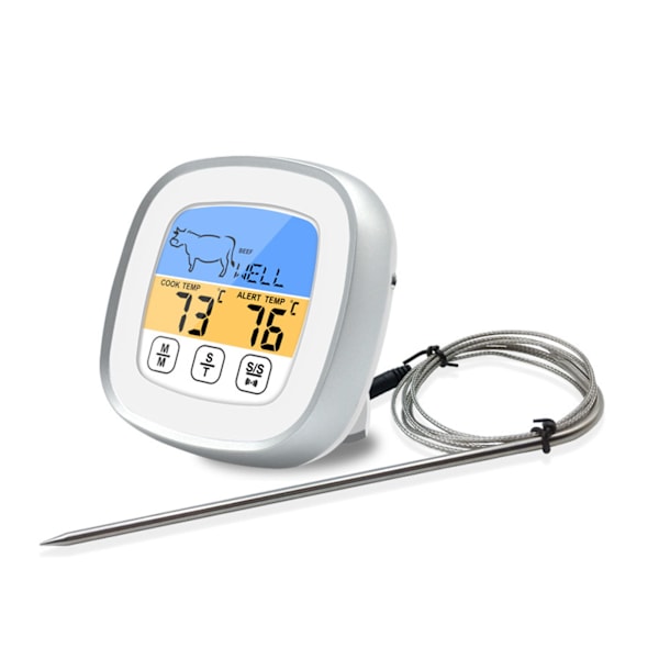 Digital Timer Termometer Touch Screen Rostfritt Stål Kötttermometer för Kök BBQ Vit