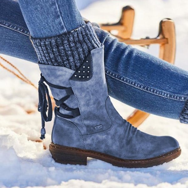 Kvinnor Mid-kalf Boots, Flock vinterskor BLACK 11