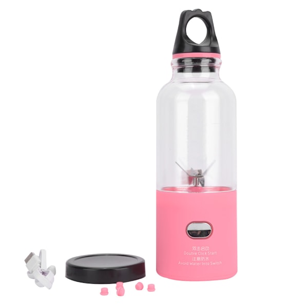 6 Blad Hushålls Portabel Juicepress Elektrisk Frukt- och Grönsaksjuicepress Kopp för Hemmakontor Användning Rosa 500ml