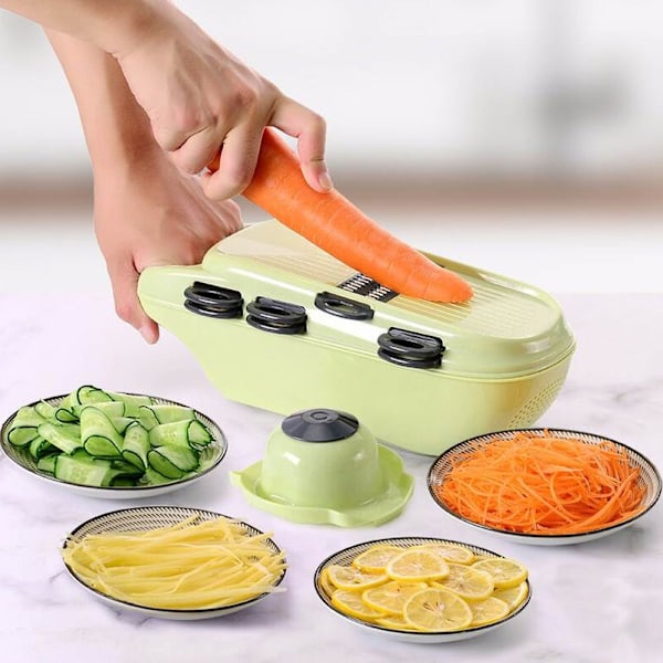 Multifunktionell Grönsaksskärare Potatis Gurka Morot Matrivare Hushålls Köksredskap (Grön 7 Blad Skalare Behållare Handskydd)