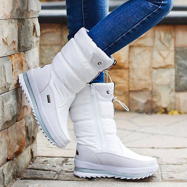 Snökängor för kvinnor, platåskor, tjock plysch, halkfria, mellanhöga. white 8