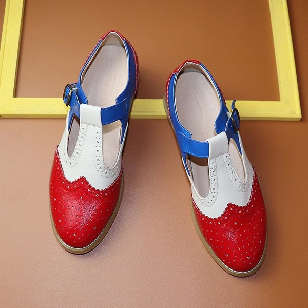 Women's Flats Oxfords Sneakers i äkta läder - Röd Vit 8.5