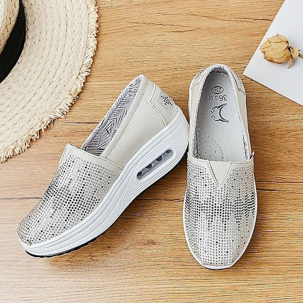 Sommarslimmande, Slip-on Swing Platform, Kilklacksskor, Promenadsneakers Beige 5.5