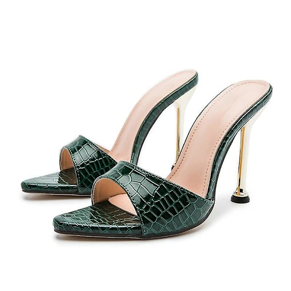 Högklackade tofflor, sandaler, flip-flops, spetsiga slides, festskor dam Green 42