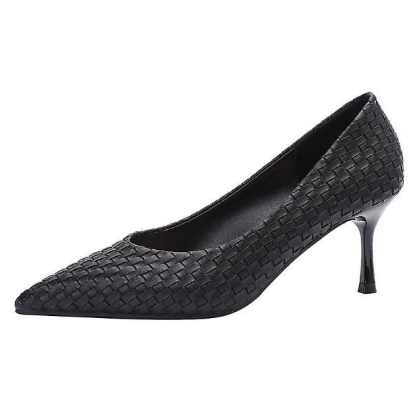 Vävda Plisserade Eleganta Högklackade Skor i Läder black 9