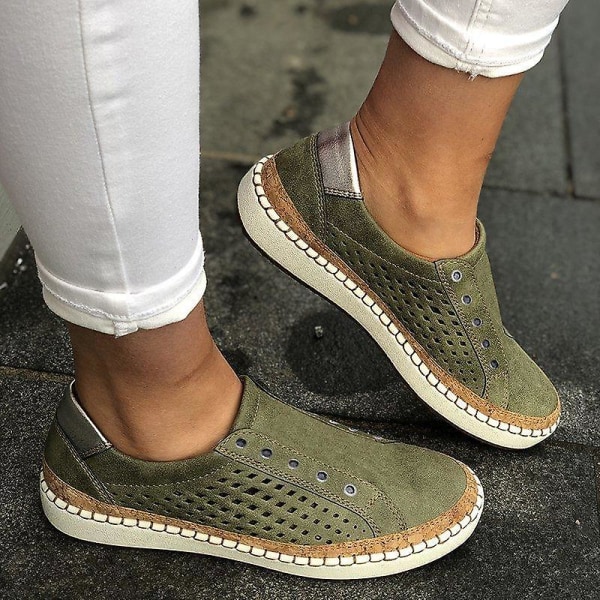Kvinnor Handsydda Randiga Andas Elastiska Retro Casual Flat Sneaker / green4 42