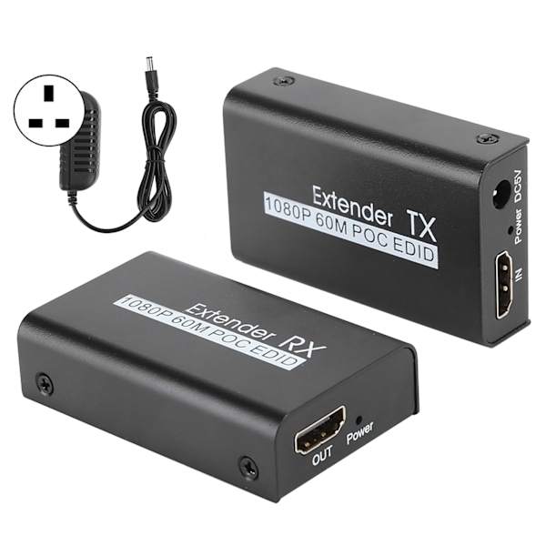 HDMI Extender 60M Internet Sändare för POC Kabel Ström EDID Inlärningsfunktion 100?240VUK